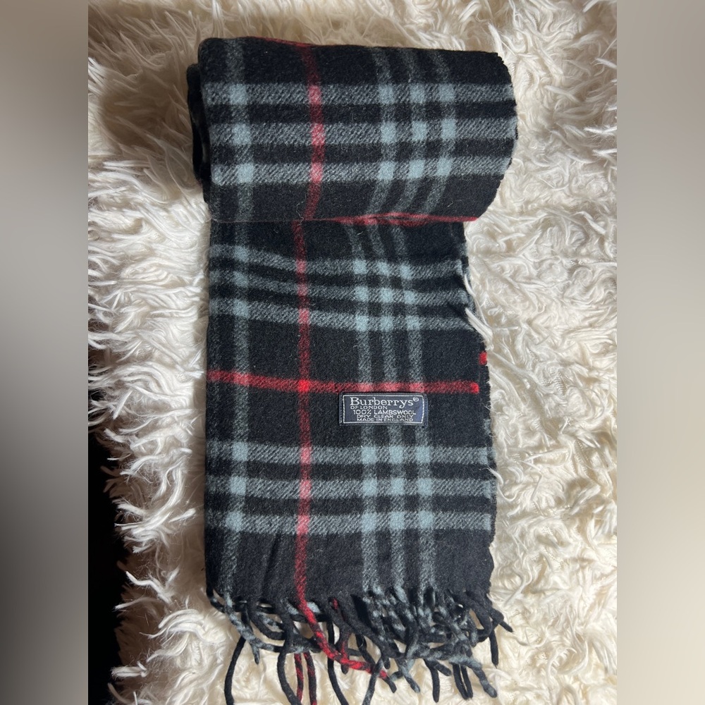 Burberry Black and Gray Checkered Scarf